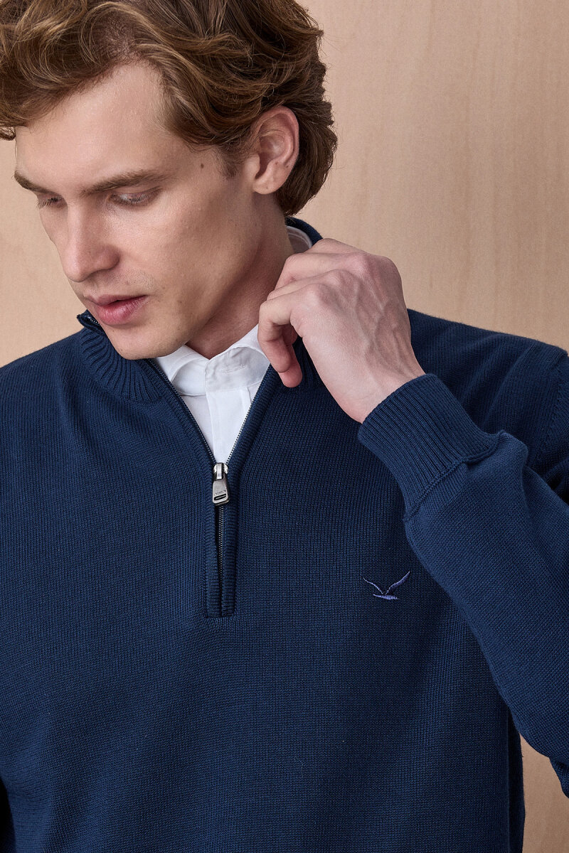 Petrol %100 Pamuk Fermuarlı Kazak (1)