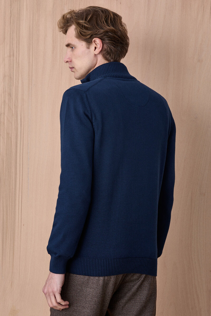 Petrol %100 Pamuk Fermuarlı Kazak - 6