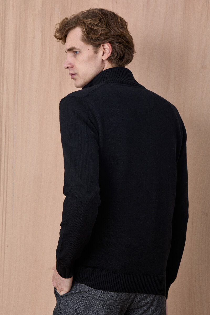 Siyah %100 Pamuk Fermuarlı Kazak - 5