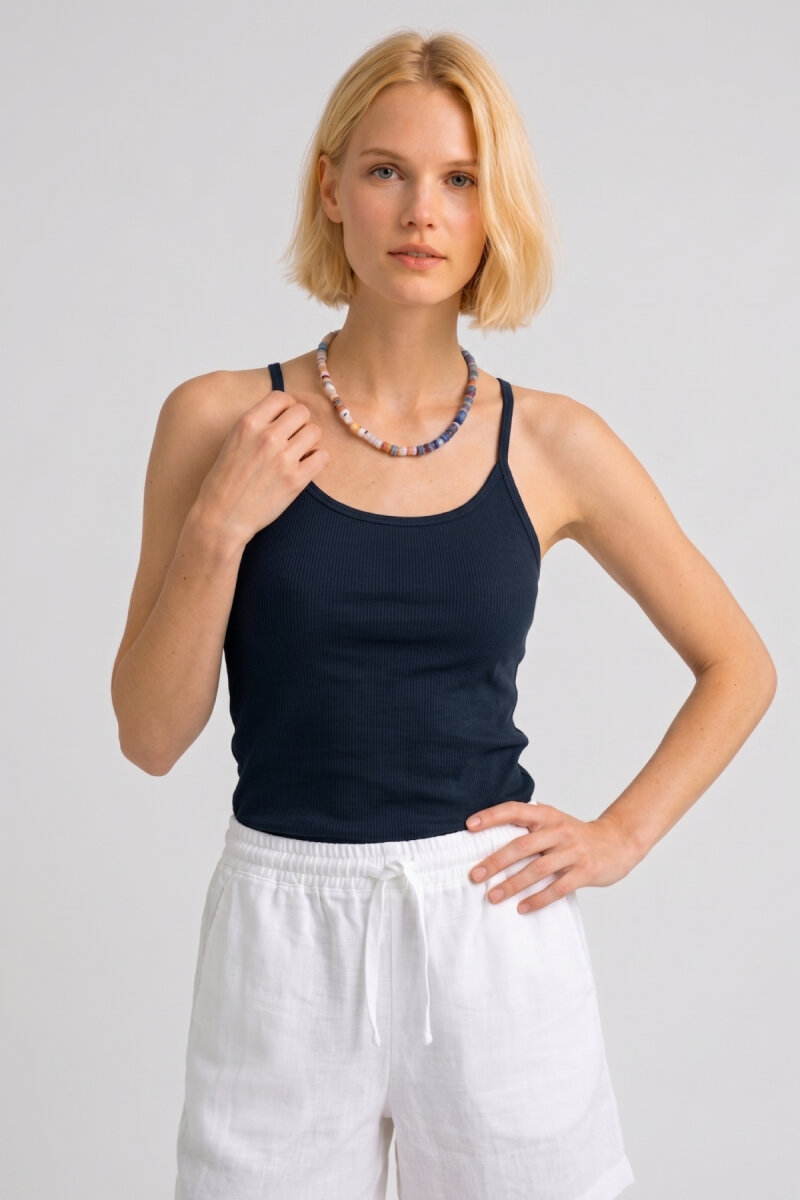 Lacivert %100 Pamuk İnce Askılı Atlet - 1