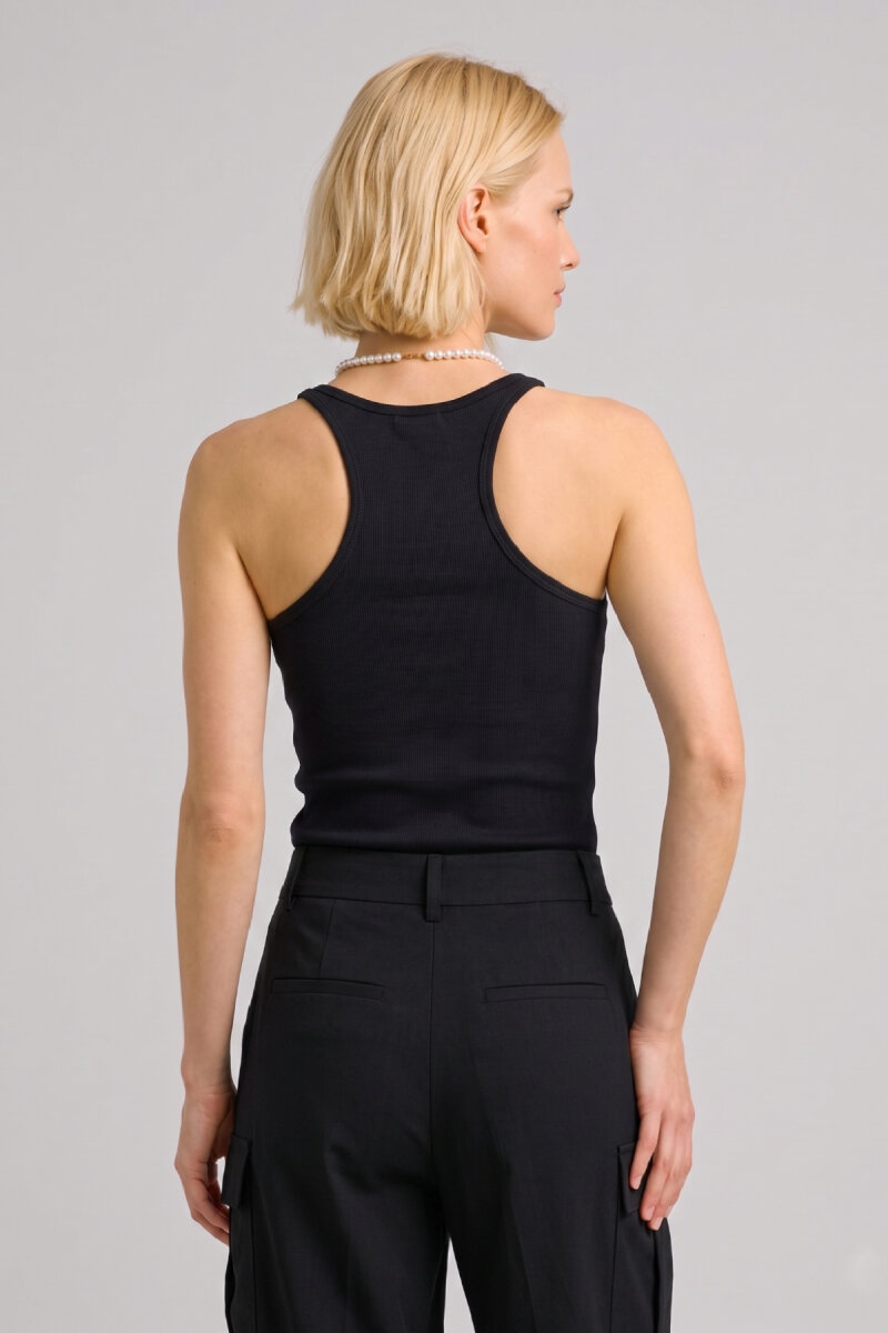 Siyah %100 Pamuk İnce Askılı Atlet - 5