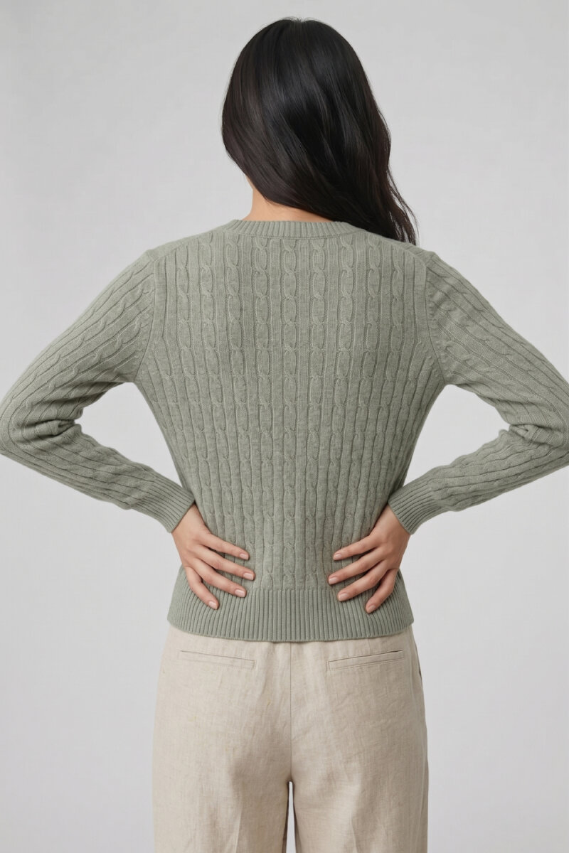 Açık Haki %100 Pamuk V Yaka Triko Kazak - 5