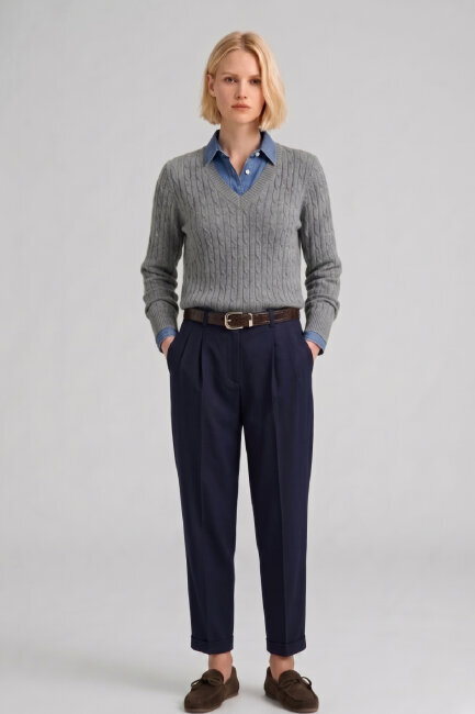 Gri %100 Pamuk V Yaka Triko Kazak - 4