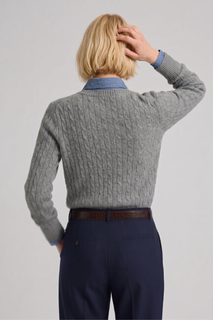 Gri %100 Pamuk V Yaka Triko Kazak - 5