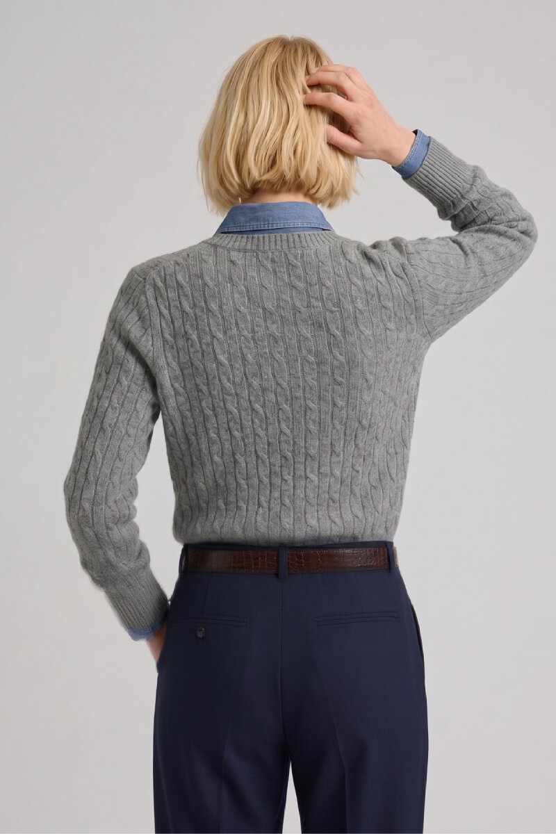 Gri %100 Pamuk V Yaka Triko Kazak - 5