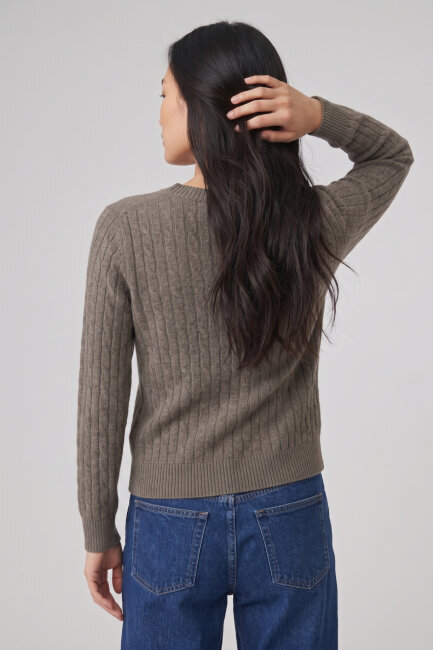 Koyu Bej %100 Pamuk V Yaka Triko Kazak - 5