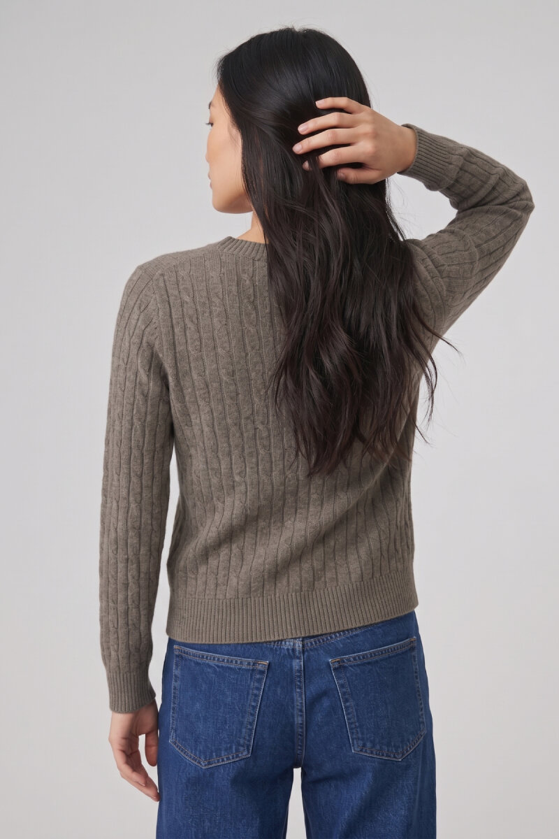 Koyu Bej %100 Pamuk V Yaka Triko Kazak - 5