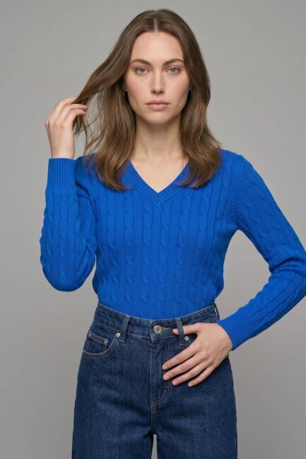 Saks %100 Pamuk V Yaka Triko Kazak - 1