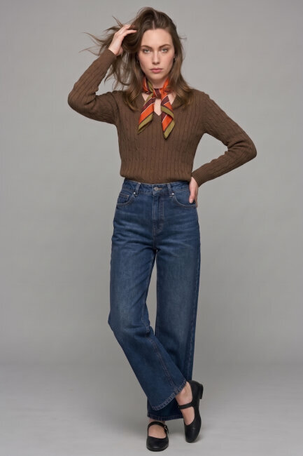 Tütün %100 Pamuk V Yaka Triko Kazak (1)