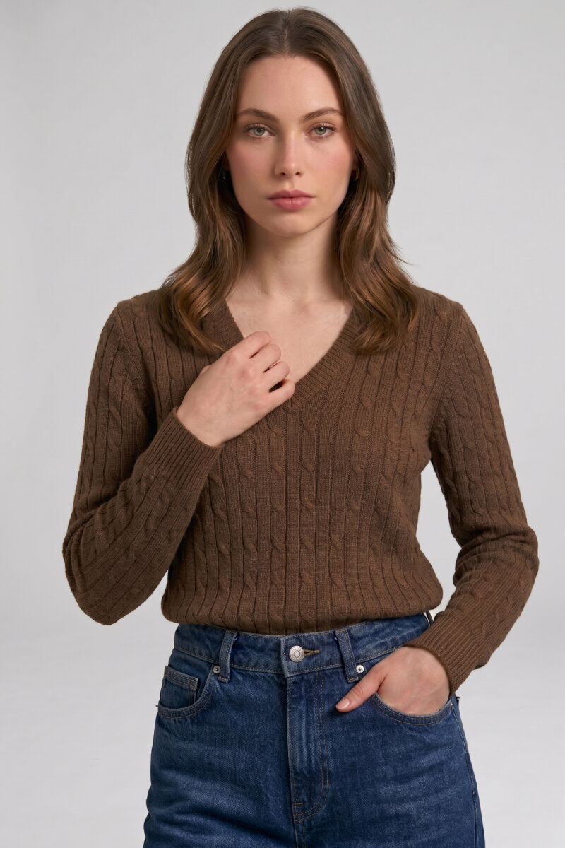 Tütün %100 Pamuk V Yaka Triko Kazak - 1