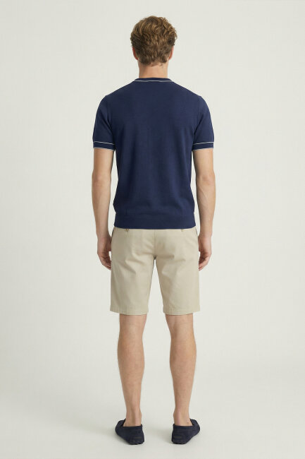 Navy Blue 100% Cotton Crew Neck Short Sleeve Sweater - 6