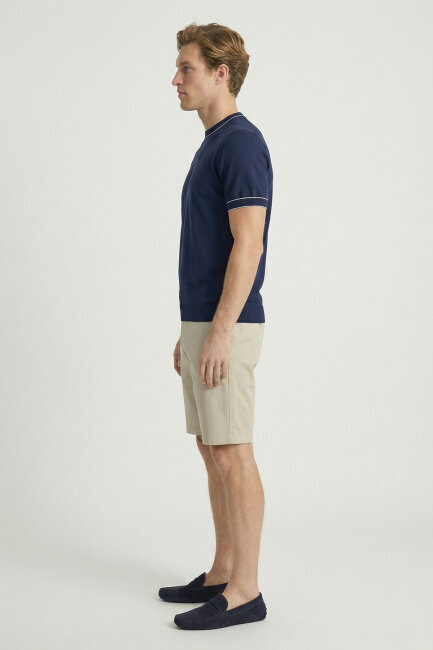 Navy Blue 100% Cotton Crew Neck Short Sleeve Sweater - 4