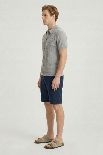 Gray Melange 100% Cotton Polo Knitwear - 3