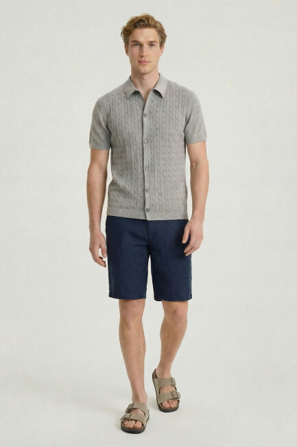 Gray Melange 100% Cotton Polo Knitwear - 5