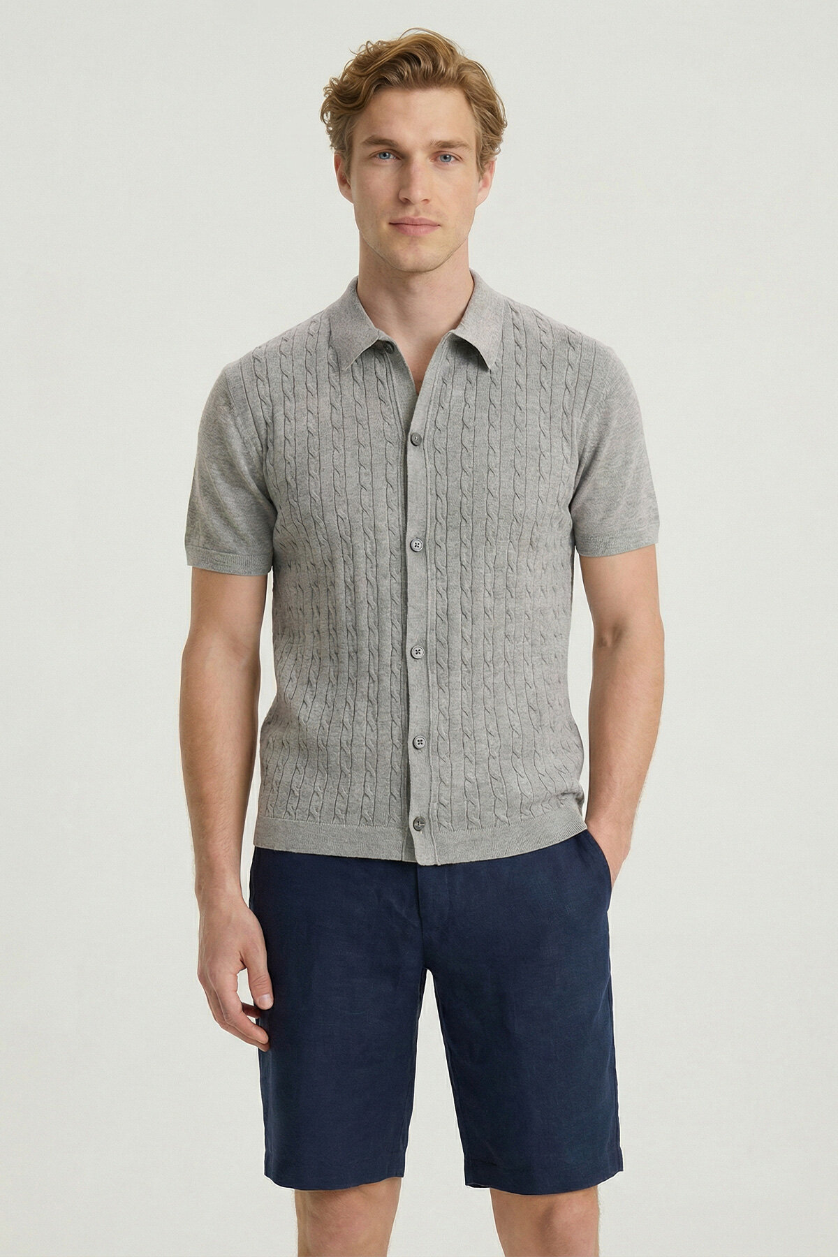 Gray Melange 100% Cotton Polo Knitwear - 1