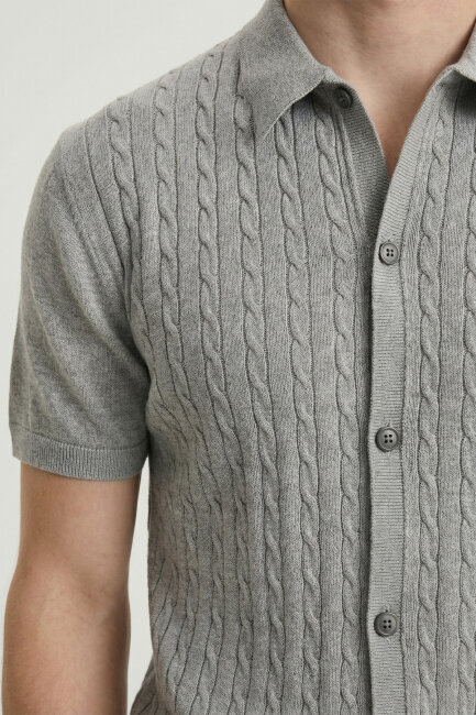 Gray Melange 100% Cotton Polo Knitwear - 4