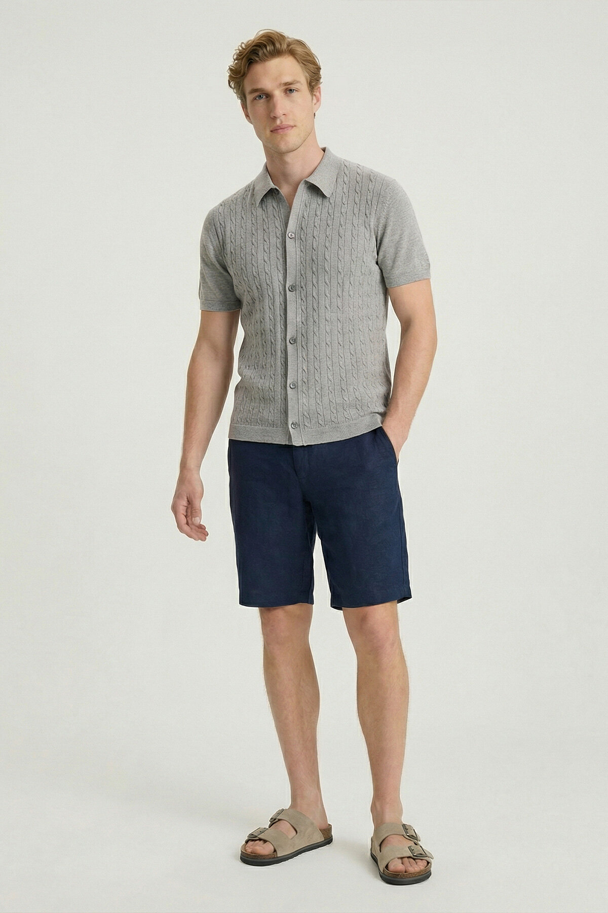 Gray Melange 100% Cotton Polo Knitwear - 2