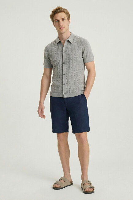 Gray Melange 100% Cotton Polo Knitwear - 2