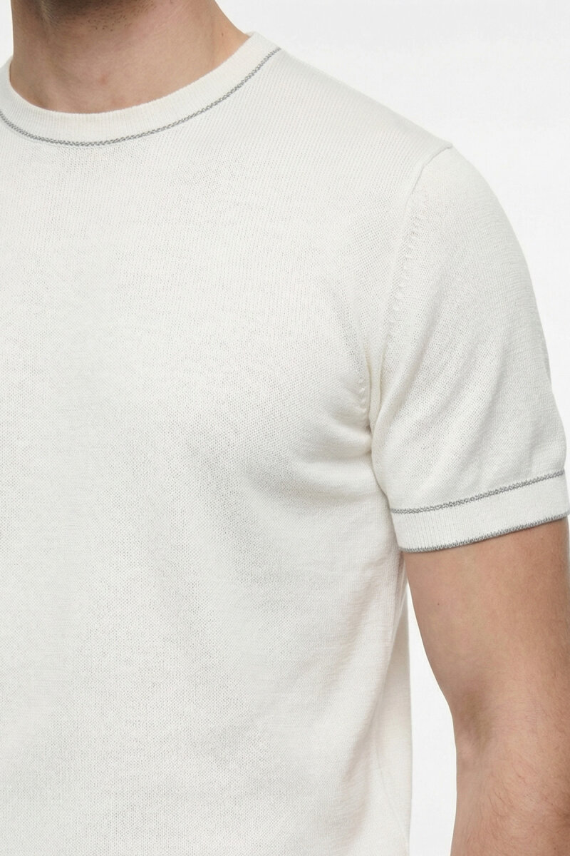 Off-White 100% Cotton Crew Neck Short Sleeve Sweater - 3