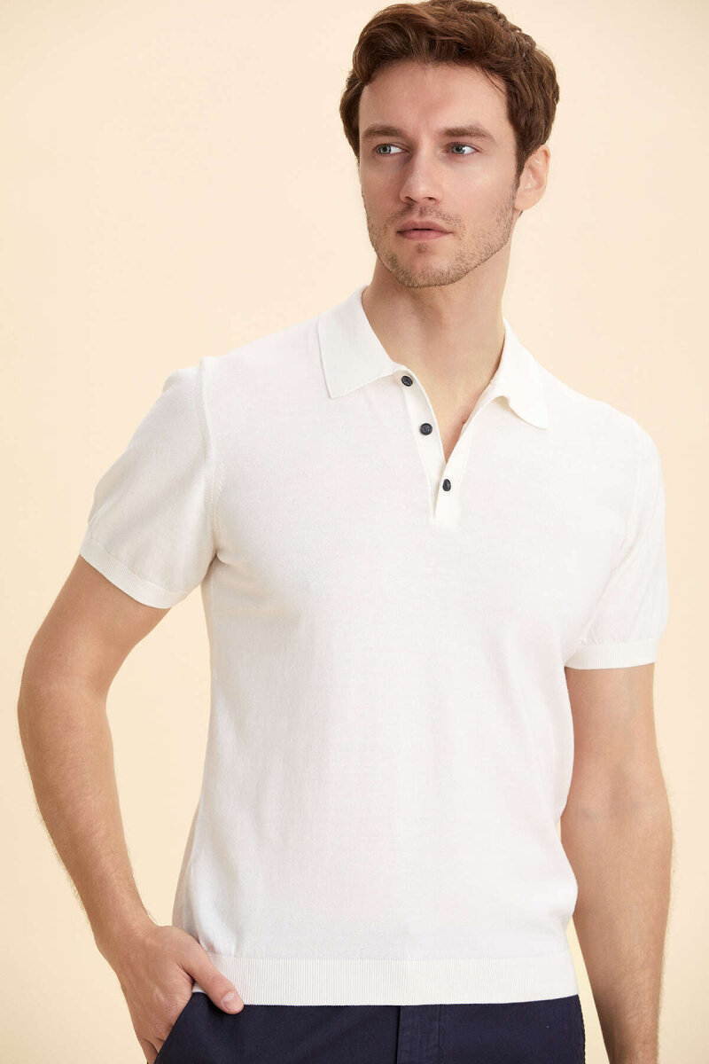 Off-White 100% Cotton Polo Knit - 1