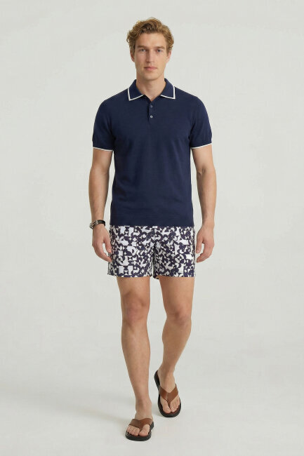 Navy Blue 100% Cotton Polo Knit - 2