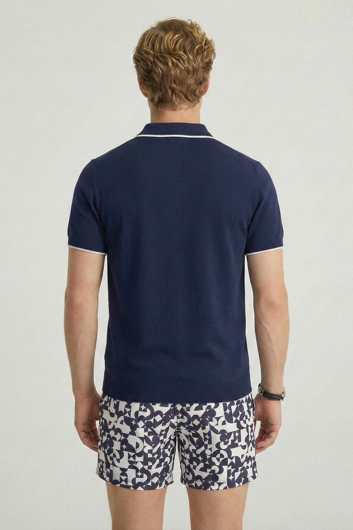 Navy Blue 100% Cotton Polo Knit - 6