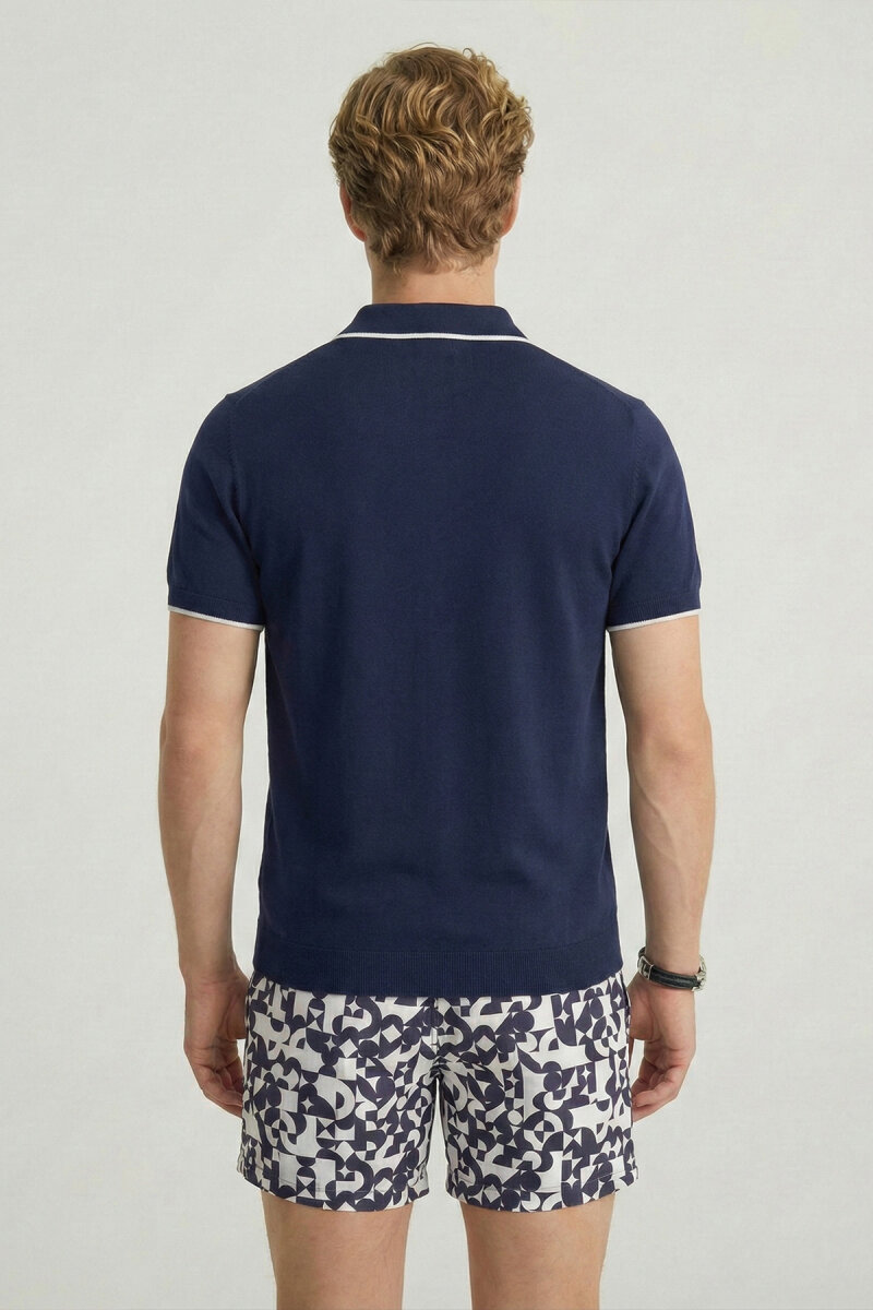 Navy Blue 100% Cotton Polo Knit - 6