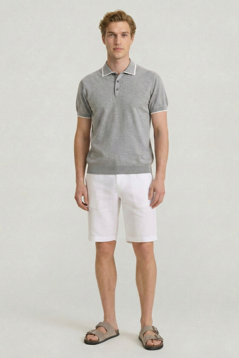 Gray Melange 100% Cotton Polo Knitwear - 5