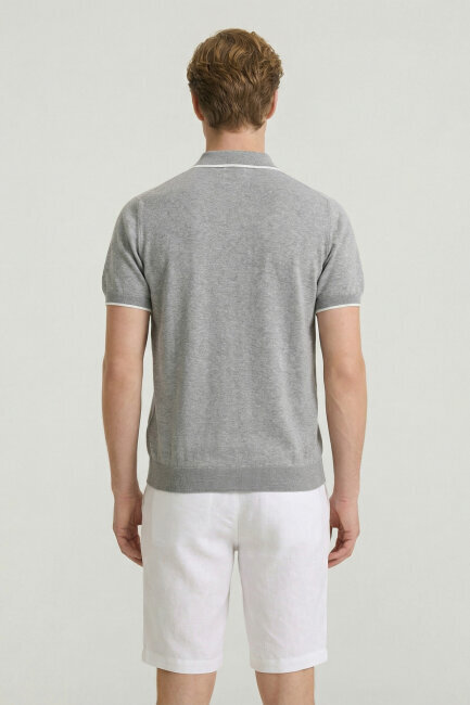 Gray Melange 100% Cotton Polo Knitwear - 6