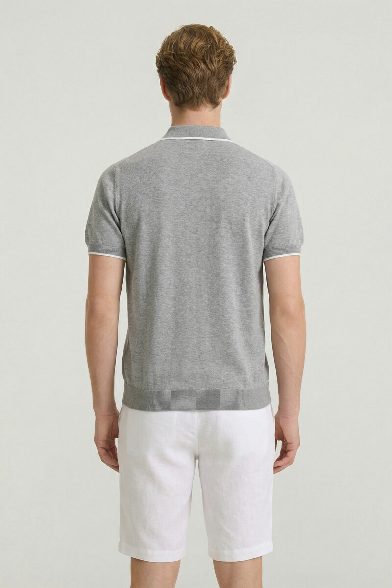Gray Melange 100% Cotton Polo Knitwear - 6