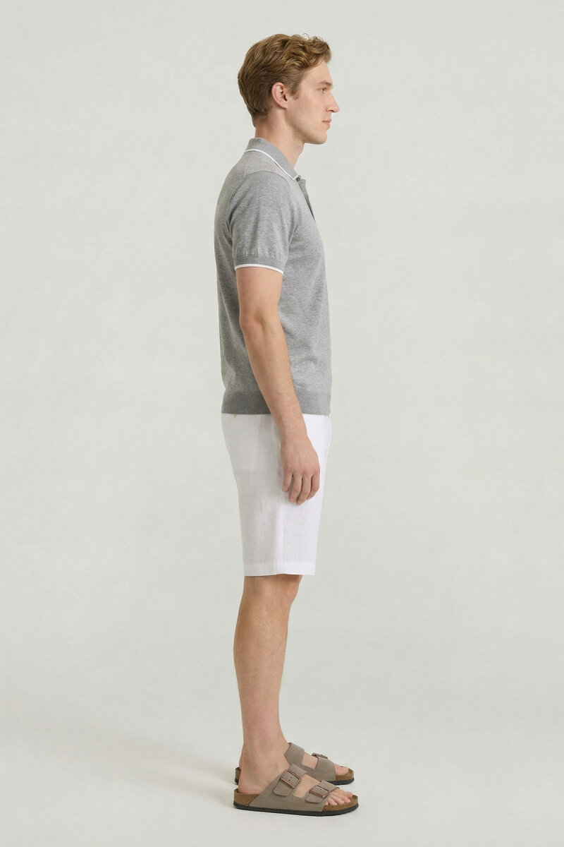 Gray Melange 100% Cotton Polo Knitwear - 4