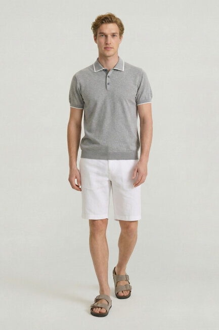 Gray Melange 100% Cotton Polo Knitwear - 2