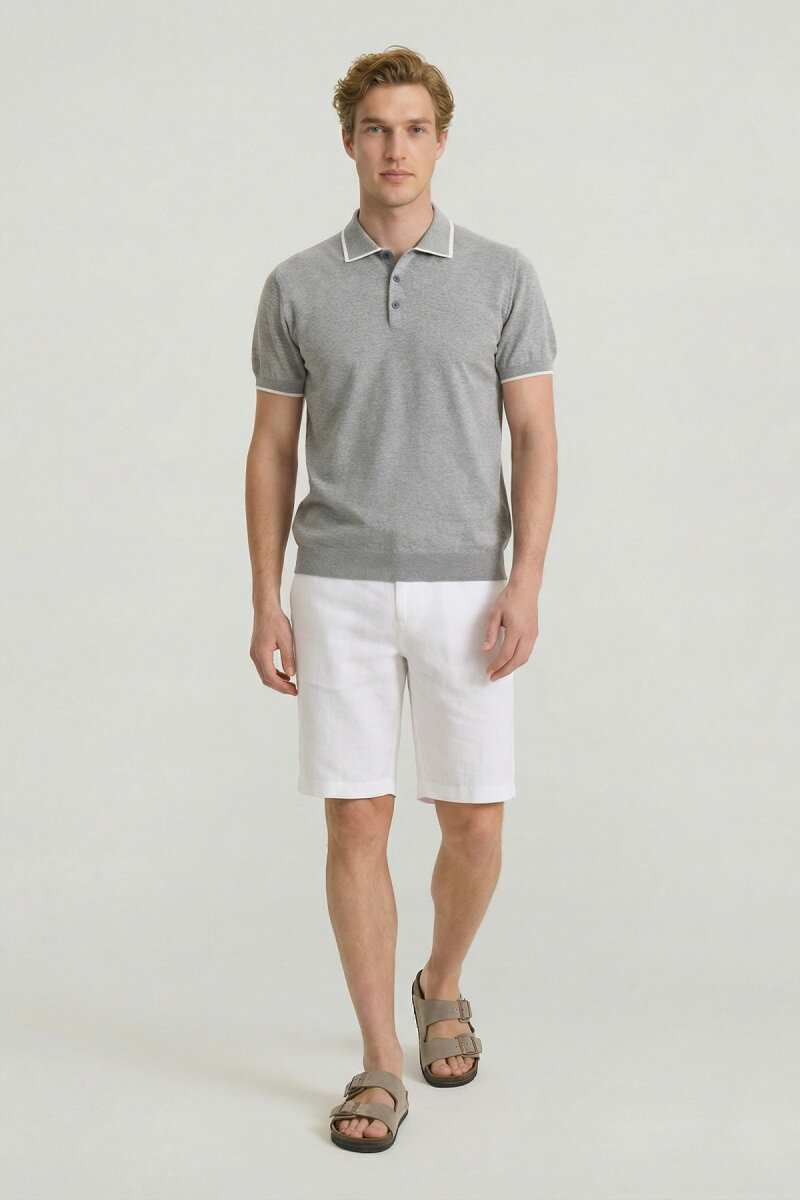 Gray Melange 100% Cotton Polo Knitwear - 2