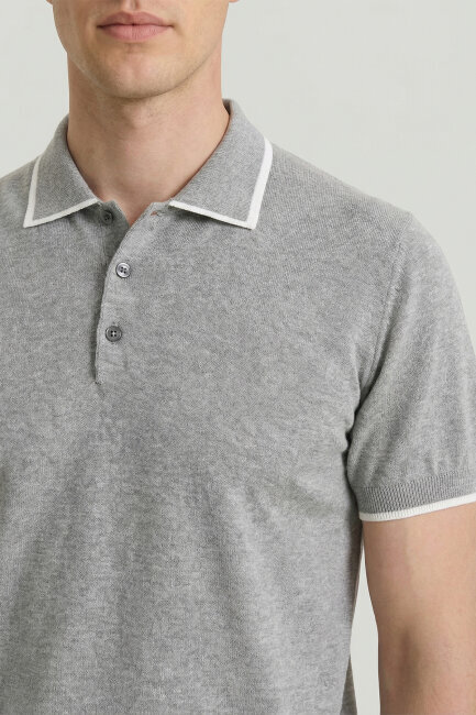 Gray Melange 100% Cotton Polo Knitwear - 3