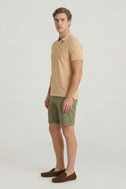 Beige 100% Cotton Polo T-shirt - 4