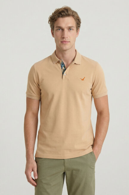 Beige 100% Cotton Polo T-shirt - 1