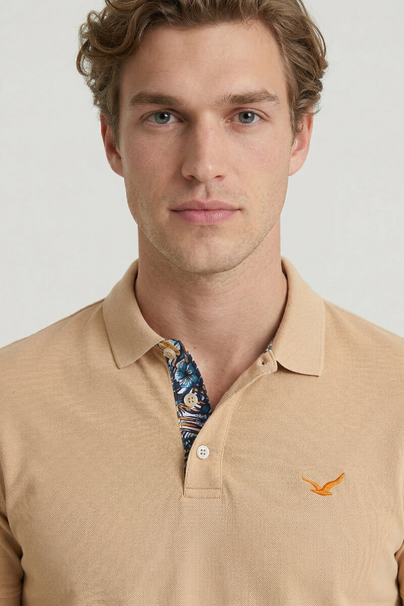 Beige 100% Cotton Polo T-shirt - 3