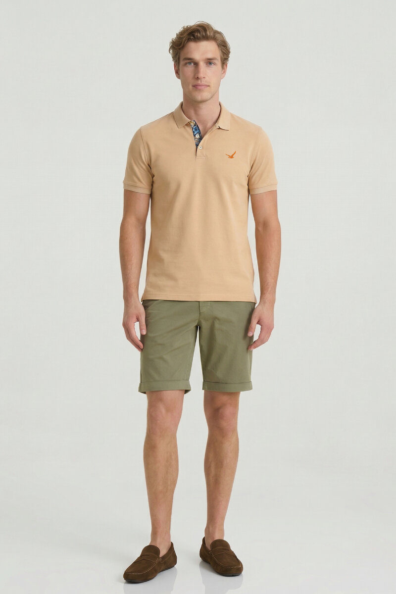 Beige 100% Cotton Polo T-shirt - 5