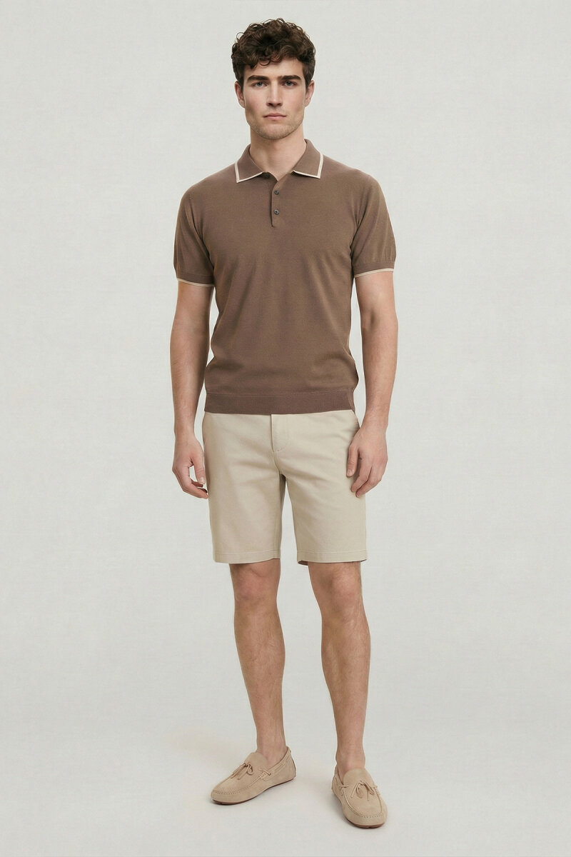 Beige 100% Cotton Polo Knit - 5