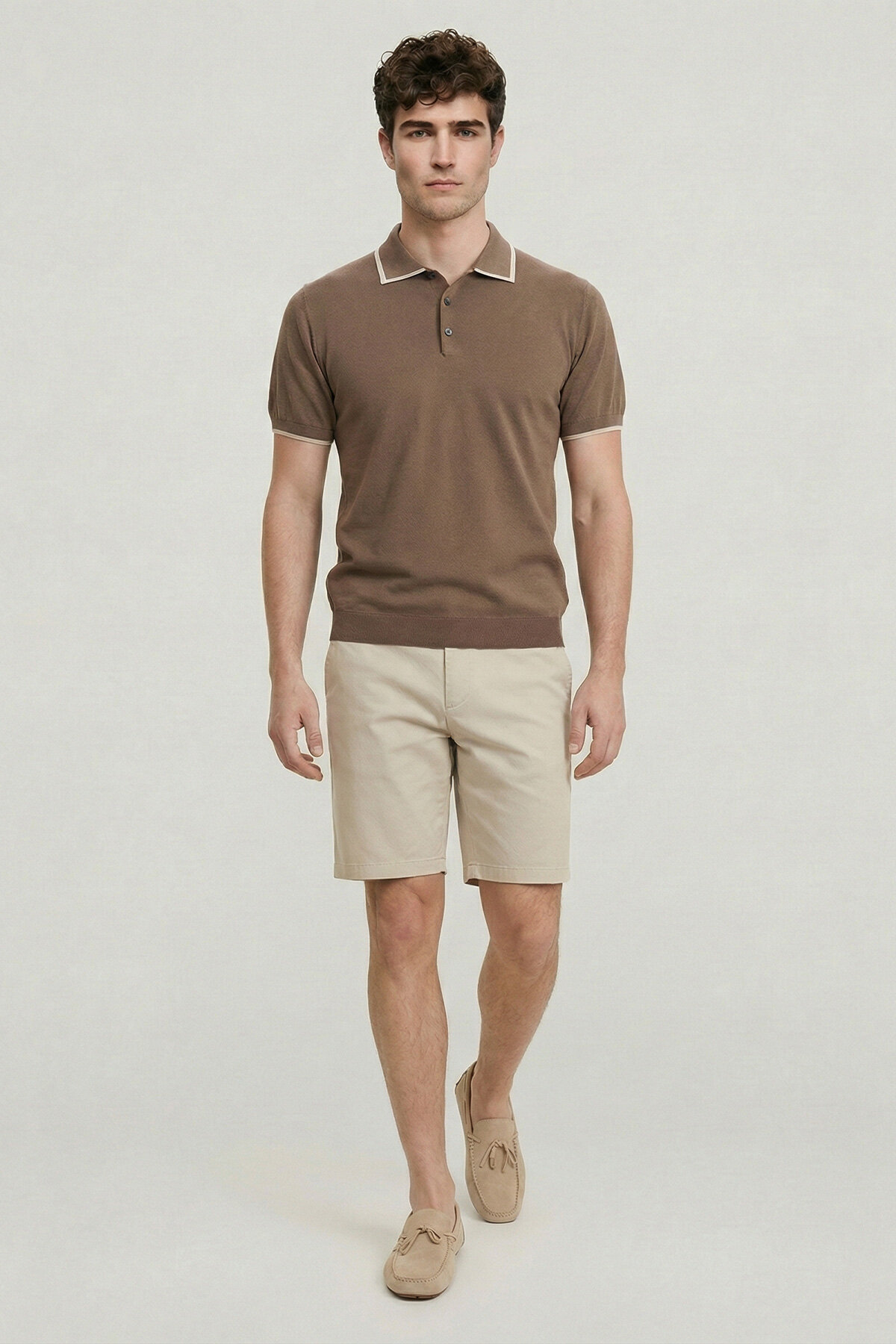 Beige 100% Cotton Polo Knit - 2