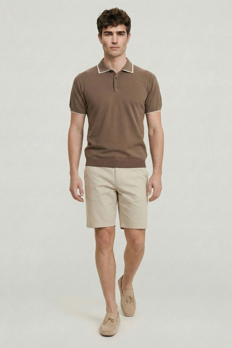 Beige 100% Cotton Polo Knit - 2