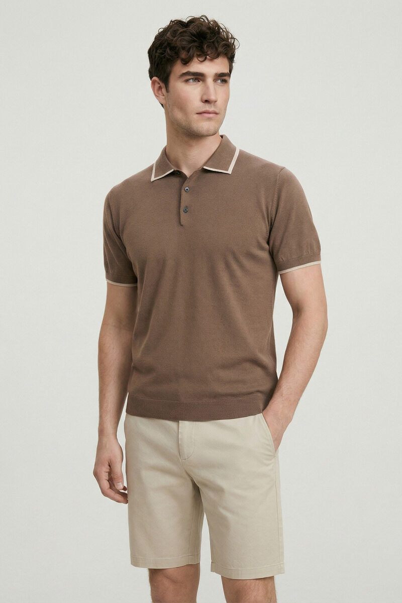 Beige 100% Cotton Polo Knit - 1