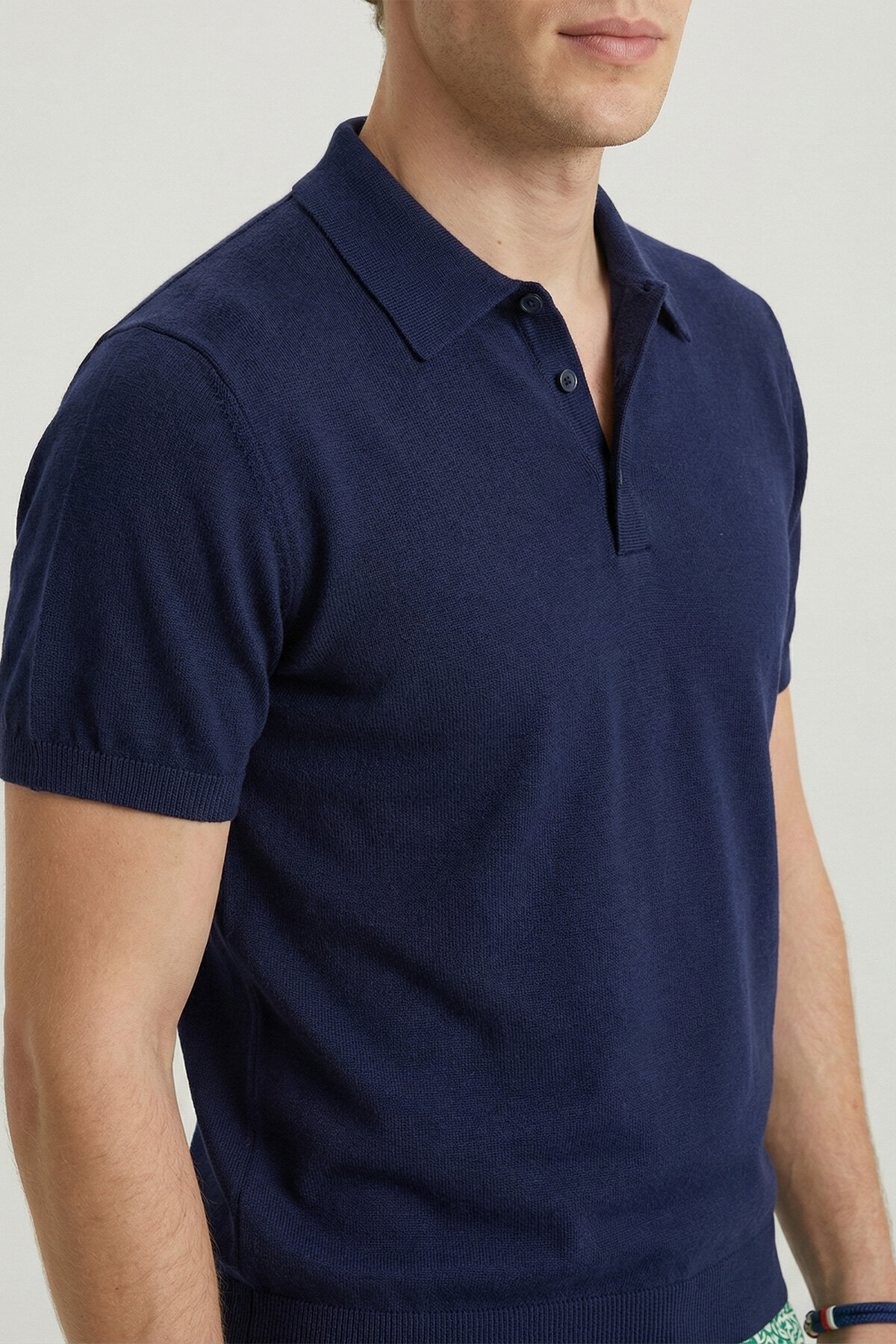 Navy Blue 100% Cotton Polo Knit - 3
