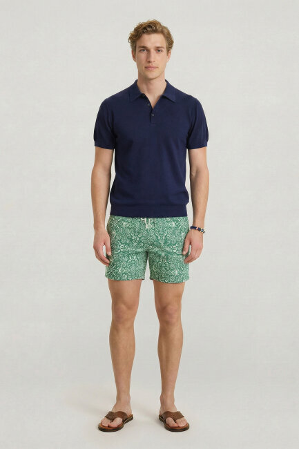 Navy Blue 100% Cotton Polo Knit - 5