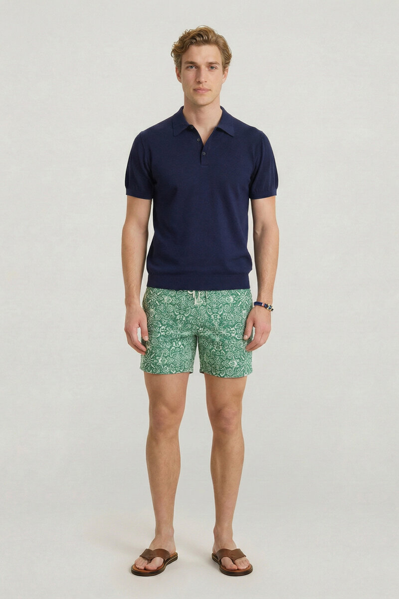 Navy Blue 100% Cotton Polo Knit - 5