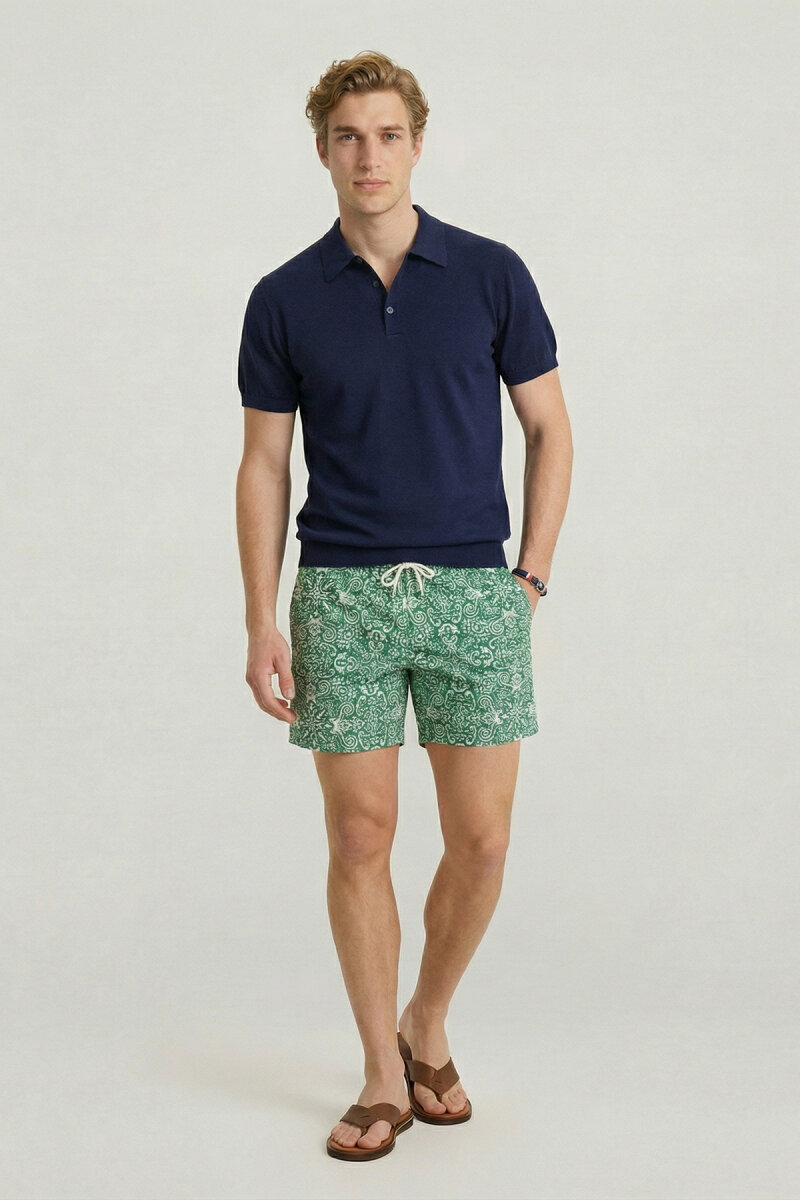 Navy Blue 100% Cotton Polo Knit - 2