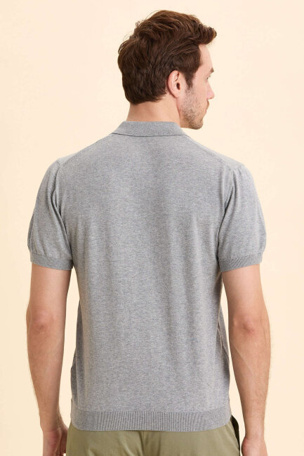 Gray Melange 100% Cotton Polo Knitwear - 6