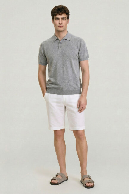 Gray Melange 100% Cotton Polo Knitwear - 2