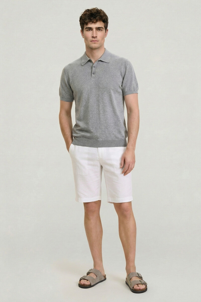Gray Melange 100% Cotton Polo Knitwear (1)