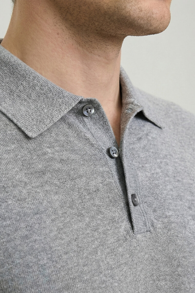 Gray Melange 100% Cotton Polo Knitwear - 3